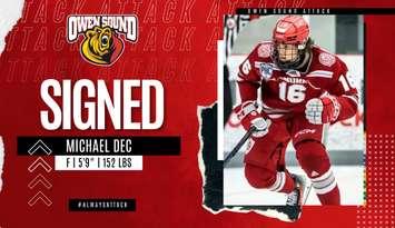 Owen Sound Attack sign Michael Dec (Photo by: Owen Sound Attack)