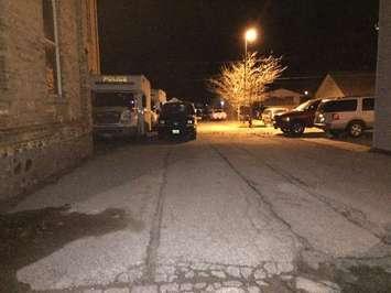 Large Police Trucks, OPP and local Police at the Wingham Police station (Photo by Marty Thompson)