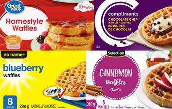 Some of the waffle brands being recalled due to concerns of Listeria contamination. Photos provided by TreeHouse Foods.