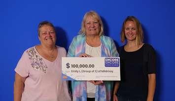 Emily Lamont, Carrie Newton, and Rosanne (Rose) Breig collect their winnings at the OLG Prize Centre in Toronto. Photo provided by OLG.