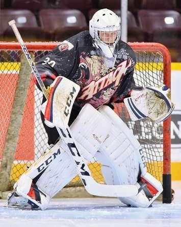 Owen Sound Attack goalie and Listowel Native Daniel DeKoning. Photo by Terry Wilson/OHL Images