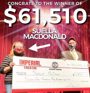 January 50/50 draw winner. Photo courtesy of Imperial Theatre Sarnia