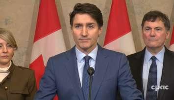 Prime Minister Justin Trudeau during media conference to announce retaliatory tariffs. March 4, 2025. (screenshot via CPAC)