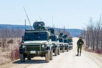 Members of the 31 Canadian Brigade group park their g-wagons during exercise ARROWHEAD CALM at Meaford, Ontario on April 16, 2016. Photo: Master Corporal Precious Carandang, 4th Canadian Division Public Affairs
