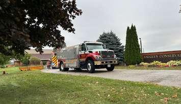 Emergency services respond to a lightning strike at SVCA Administration Office at 1078 Bruce Road 12 in Formosa, October 6, 2024.  Photo provided by Saugeen Valley Conservation Authority.