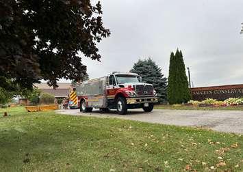 Emergency services respond to a lightning strike at SVCA Administration Office at 1078 Bruce Road 12 in Formosa, October 6, 2024.  Photo provided by Saugeen Valley Conservation Authority.