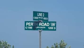 Roads signs at the intersection of Road 139 at Line 2 in the Township of Perth South. Photo provided by the Stratford Police Service