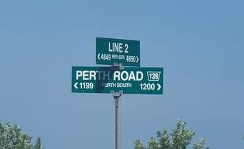 Roads signs at the intersection of Road 139 at Line 2 in the Township of Perth South. Photo provided by the Stratford Police Service