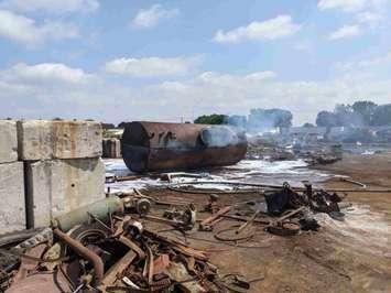 Metal tank fire at 100 Mason St, in Wallaceburg. (Photo courtesy of Chatham-Kent Fire Department.)