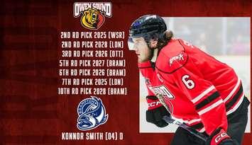 Smith has been traded to the Brampton Steelheads (Photo provided by Owen Sound Attack)