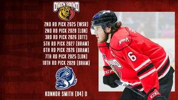 Smith has been traded to the Brampton Steelheads (Photo provided by Owen Sound Attack)