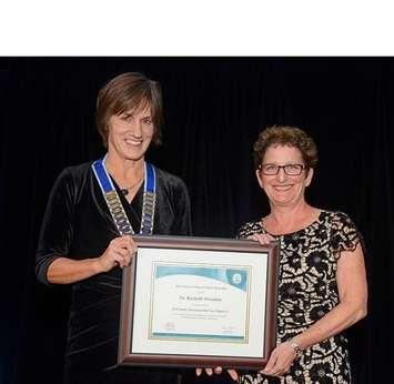 New OCFP President Dr. Jennifer Young (left) presented Dr. Dworkin with the award during the 2018 OCFP Awards Ceremony in Toronto (photo submitted)