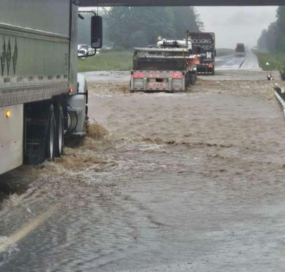 Heavy flooding on Highway 402 - July 16, 2024 (Photo courtesy of OPP West Region via X)