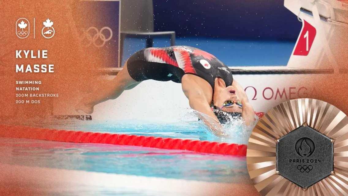 Kylie Masse of LaSalle won the bronze medal in the women's 200m backstroke at the Olympic Games in Paris. Image courtesy Canadian Olympic Committee.