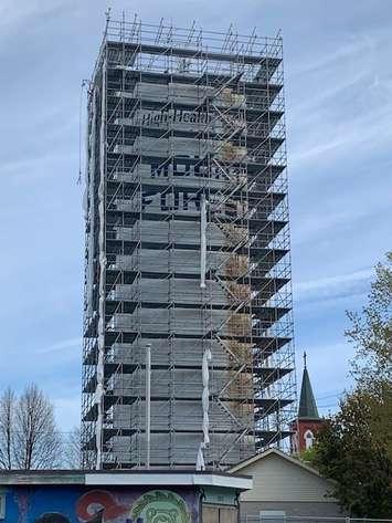 The Mount Forest Water Standpipe is currently undergoing rehabilitation work. (Photo courtesy of North Wellington)