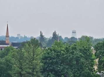 Hazy conditions in midwestern Ontario from wildfire smoke, June 5, 2025. (Photo by Eric Thompson, Blackburn Media) 