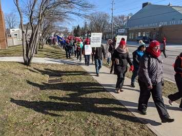 Public elementary and secondary teachers strike at the education centre on Wellington St. Feb. 21, 2020 (BlackburnNews.com photo by Josh Boyce)