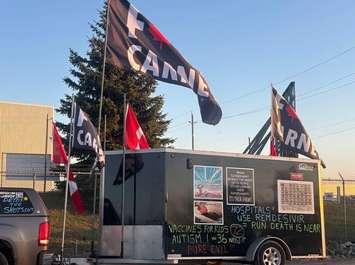 (Photo of flags outside the Pierre Poilievre rally in Windsor on April 11, 2025 by Richard Pollock)