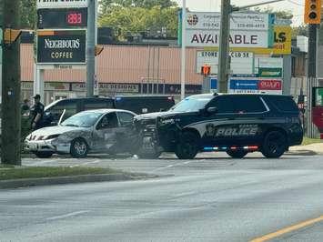 A Sarnia police cruiser involved in a crash with a passenger vehicle - Aug 26/24 (Photo courtesy of Greg Grimes)