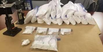The London Police Service displays over $85,000 worth of drugs following multiple drug busts in the city. (Photo courtesy of the London Police Service)