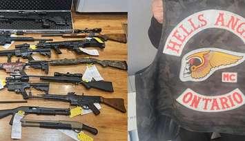 Firearms and a Hells Angels Motorcycle Club vest seized by police. Photo provided by OPP.