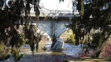 Chesley's main street bridge, damaged by floodwaters in February of 2018. (Photo by Kirk Scott)