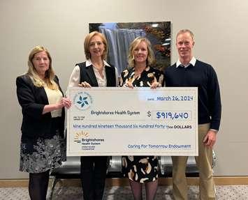 The Caring For Tomorrow Endowment Fund supports Brightshores Health System Owen Sound Hospital. Pictured: Chris Frook on the Right, Kelly Haefling centre right, Ann Ford centre left, Anne Robertson Left. Photo submitted from Brightshores Health System Owen Sound Foundation 