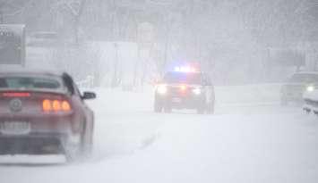 An OPP cruiser on a snow covered road. Photo provided by West Region OPP.