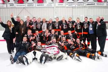 U18 Elgin Middlesex Canucks after winning the regional championship en route to the Telus Cup. (Photo via AllianceHockey.com)