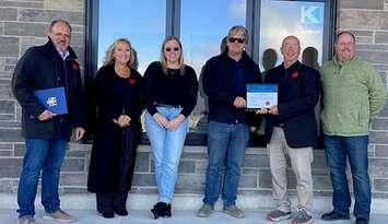 From left: Councillor Mike Hinchberger, Linda Battler, Mercedes Battler, Keith Battler, Mayor Kenneth Craig, and Chris Turcotte from the Kincardine and District Chamber of Commerce. Photo from the Municipality of Kincardine