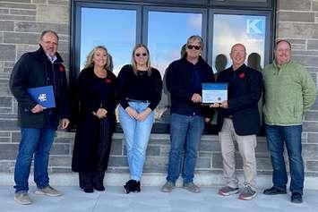 From left: Councillor Mike Hinchberger, Linda Battler, Mercedes Battler, Keith Battler, Mayor Kenneth Craig, and Chris Turcotte from the Kincardine and District Chamber of Commerce. Photo from the Municipality of Kincardine