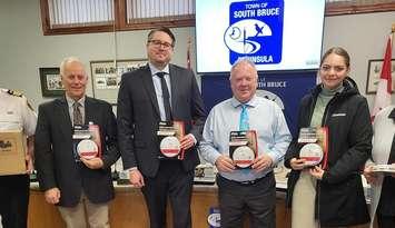 South Bruce Peninsula officials display combinations smoke and CO alarms. Photo provided by Town of South Bruce Peninsula