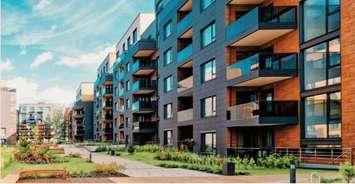 An artist's rendering of residential buildings for Global Village Windsor.  (Photo courtesy of Fairmount Properties)