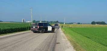 OPP block off the intersection of Concession 4 and Sideroad 20 after a crash, July 16, 2025. Photo provided by South Bruce OPP