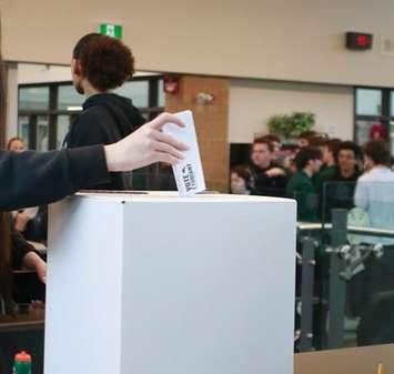 Students at St. Patrick's High School participate in a mock vote. File photo courtesy of St. Pat's photography students. 