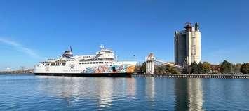 The Chi-Cheemaun sailing into the Owen Sound harbour for her winter berth on October 21, 2024.  Courtesy of Owen Sound Transportation Company.