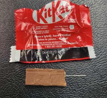 A needle found in a KitKat bar in Hanover, November 4, 2024. Photo provided by Hanover Police Chief Christopher Knoll.
