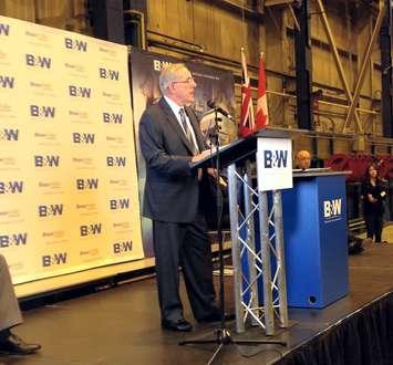 Ontario’s Minister of Energy, The Hon. Bob Chiarelli, discussed the positive impact Bruce Power has on Ontario’s jobs and economy, at B&W Canada’s Cambridge location. Bruce Power and B&W announced an extended agreement today. (Photo - Bruce Power)