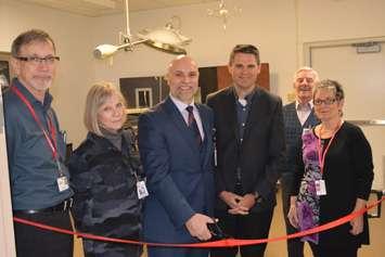 The ribbon is cut on the upgraded contaminated casualty treatment room
at the Kincardine hospital. Left-to-right: Larry Allison [Vice chair,
South Bruce Grey Health Centre board of directors], Joan Eaglesham
[SBGHC board member], Paul Rosebush [President & CEO, SBGHC], James
Scongack [Vice President of Corporate Affairs, Bruce Power], John
Haggarty [Past chair, SBGHC] and Betty MacDonald [SBGHC board member]