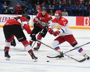 Action from Game 4 of the CIBC Canada Russia Series in Sudbury, ON on Monday November 13, 2017. Photo by Aaron Bell/CHL Images