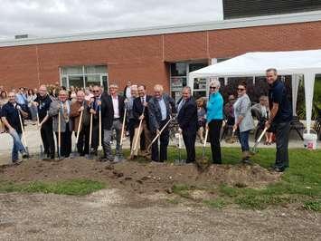 MPP Randy Pettapiece is joined by Wellington North Mayor Andy Lennox and others for the official groundbreaking on the Louise Marshall Expansion in Mount Forest (Photo by Adam Bell)