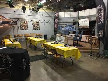 The calm before the storm; The CKNX Healthcare Heroes Radiothon studio all set up before the 2019 edition of the annual local hospital foundation fundraiser. October 17th, 2019 (Photo by Ryan Drury)