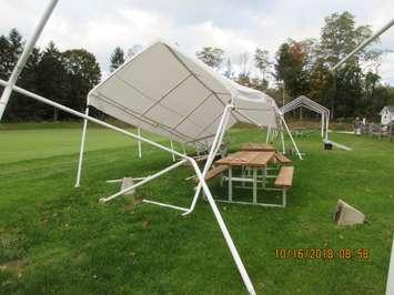 Damaged shelters at the Bayfield Croquet Club. Photo courtesy of Jerry Selk.