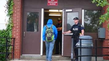 Officers were posted at school doors Thursday morning (Photo by Kirk Scott)