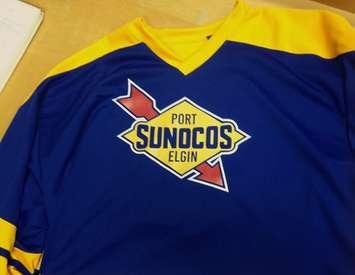 The Saugeen Shores Winterhawks will wear these Port Elgin Sunocos jerseys on Saturday, January 30th to raise money for charity.
(photo by Jordan MacKinnon)