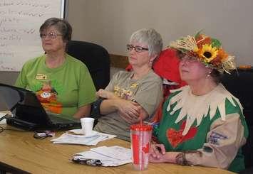 Meaford Scarecrow Invasion members host Community Event Planners Meeting:   ( left to right) Heather Handy, Mary Solomon and Marilyn Morris, the chairperson.
Photo by James Armstrong