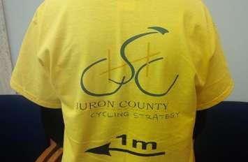 Huron County Cycling Strategy Steering Committee logo on t-shirt (BlackburnNews.com photo)