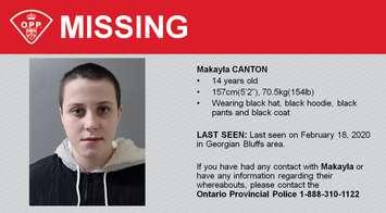 Grey Bruce OPP are searching for a missing 14-year-old. Photo courtesy of the OPP.