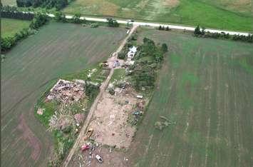 Damage left by a tornado near Chatsworth on Saturday, June 26, 2021. The image was shot from a drone by the Northern Tornadoes Project. (Photo courtesy of the Northern Tornadoes Project via Twitter)