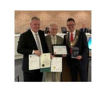 Owen Sound 2019 Senior of the Year Don McMillan is honoured by city council. (photo submitted)